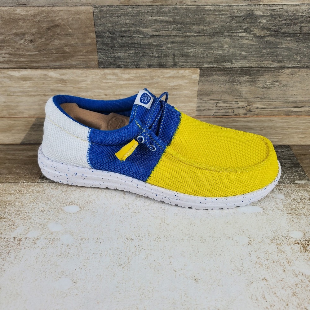Hey Dude Wally Tri Varsity Mens Loafer Shoe Sz 9 Yellow Blue White Mesh Slip On